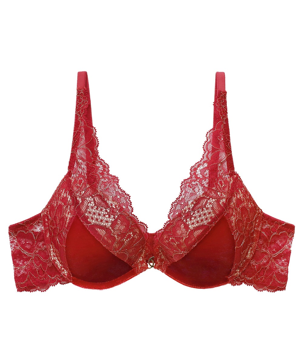 Velvet Sin ベロア×レースモールドカップブラジャー / Red