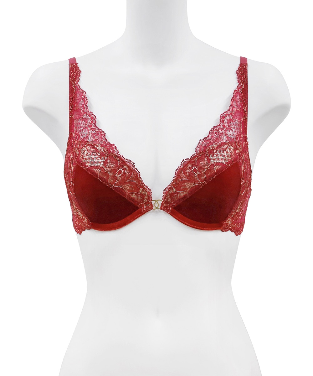 Velvet Sin ベロア×レースモールドカップブラジャー / Red