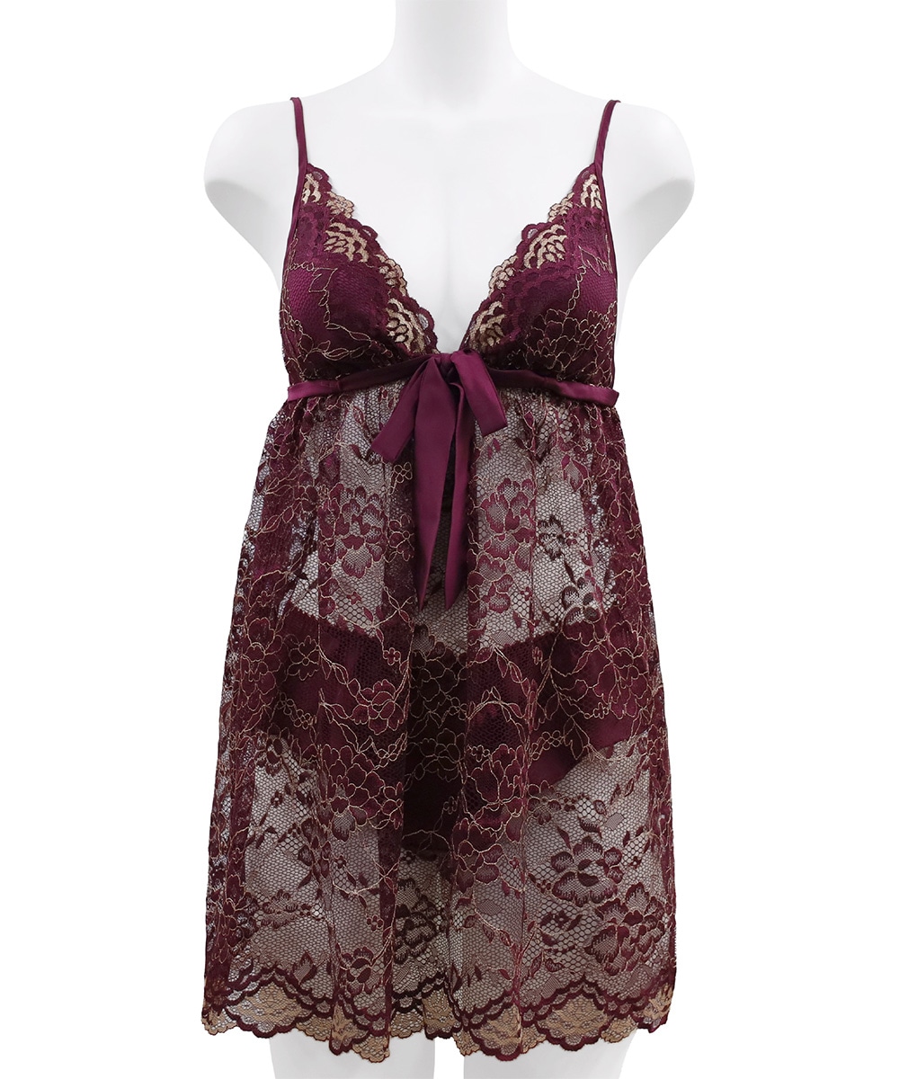 In Your Heart 総レースベビードール&ショーツ / Dark Red