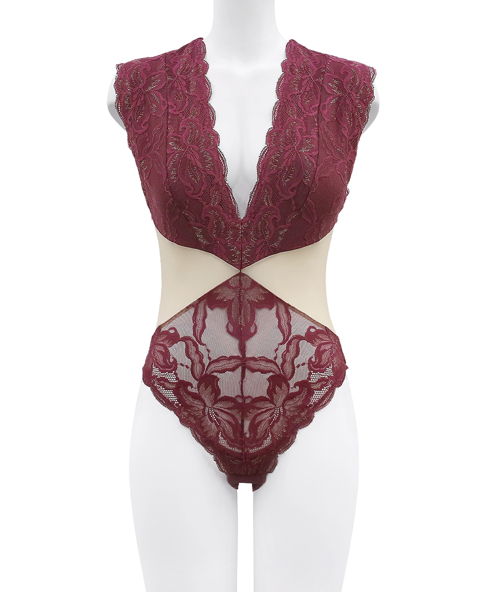 In Your Heart ウエスト切り替えレースボディスーツ,テディ / Dark Red