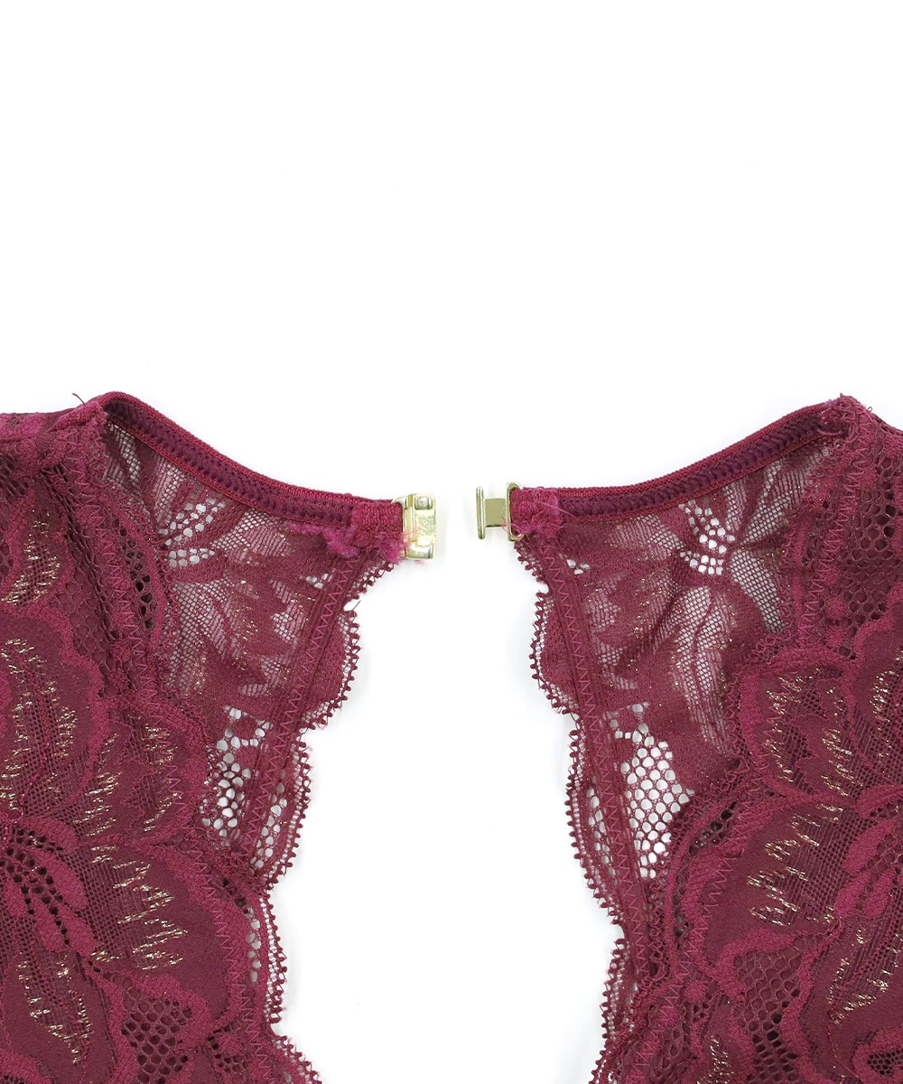 In Your Heart ウエスト切り替えレースボディスーツ,テディ / Dark Red