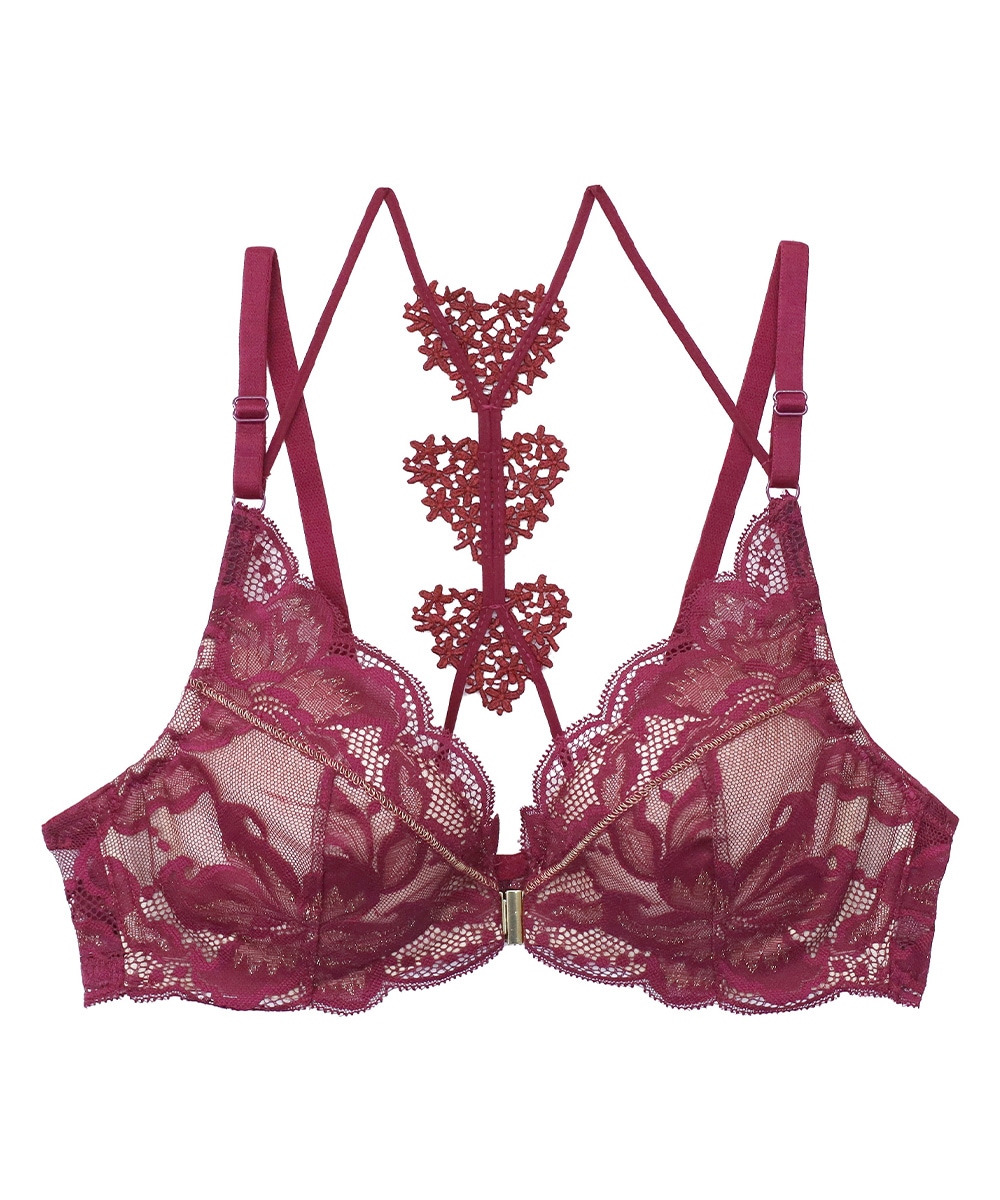 In Your Heart バックデザインフロントホックブラジャー / Dark red