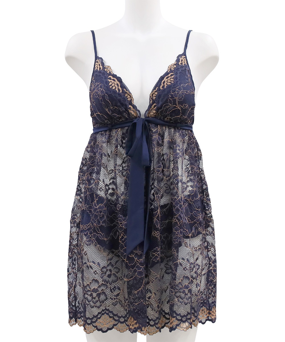 In Your Heart 総レースベビードール&ショーツ / Navy