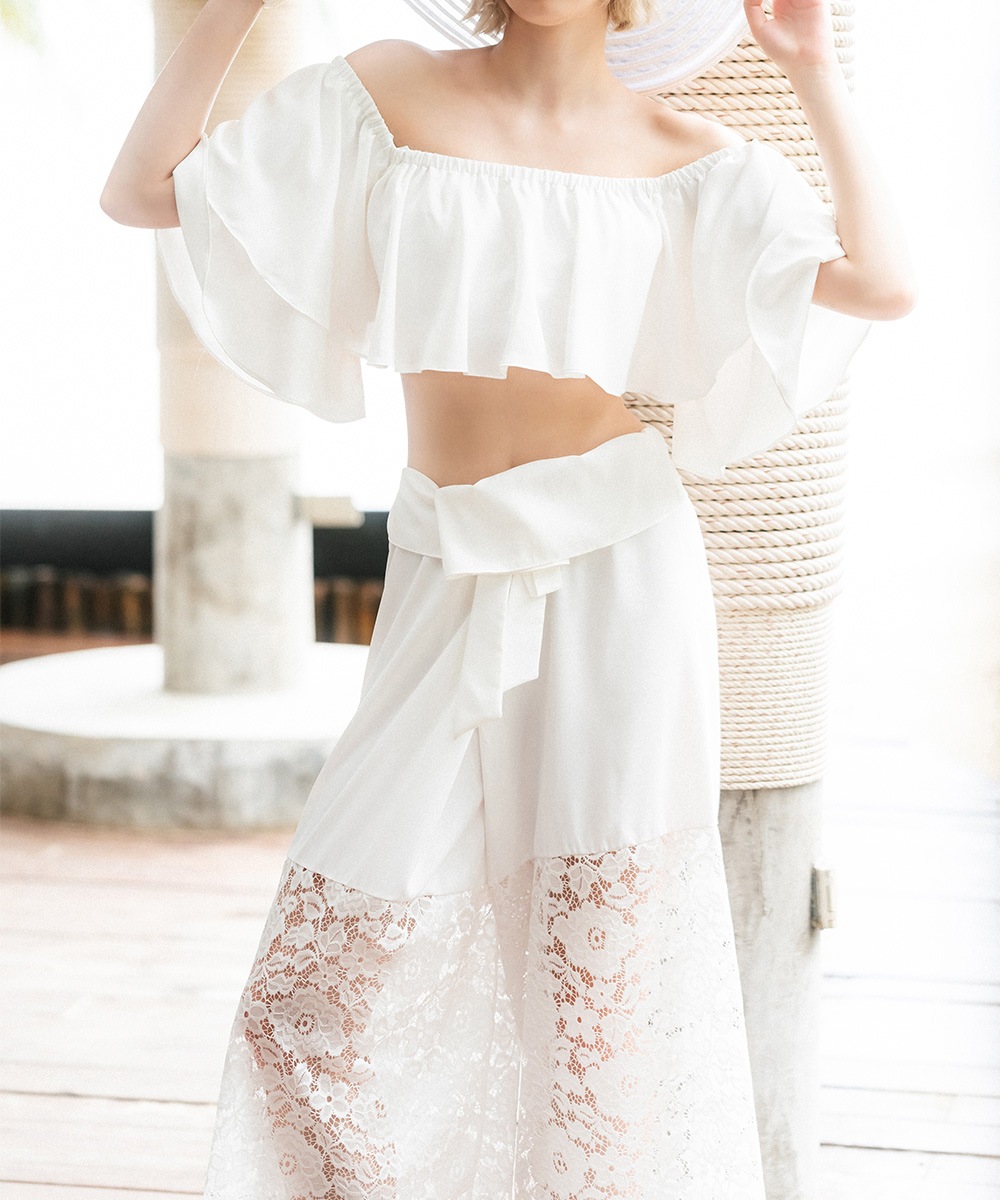ギャザーフリルオフショルトップス