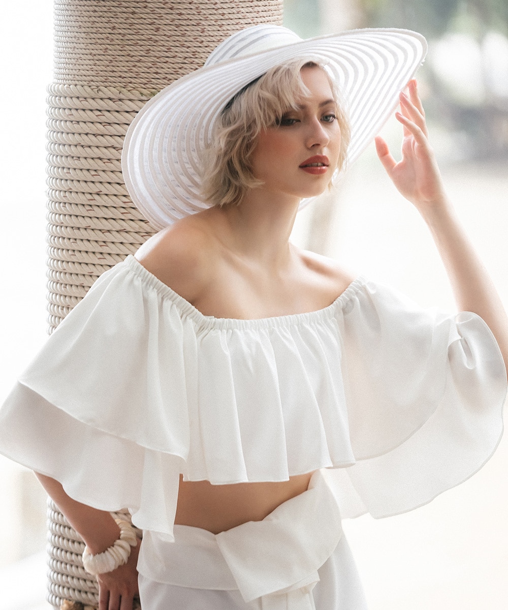 ギャザーフリルオフショルトップス