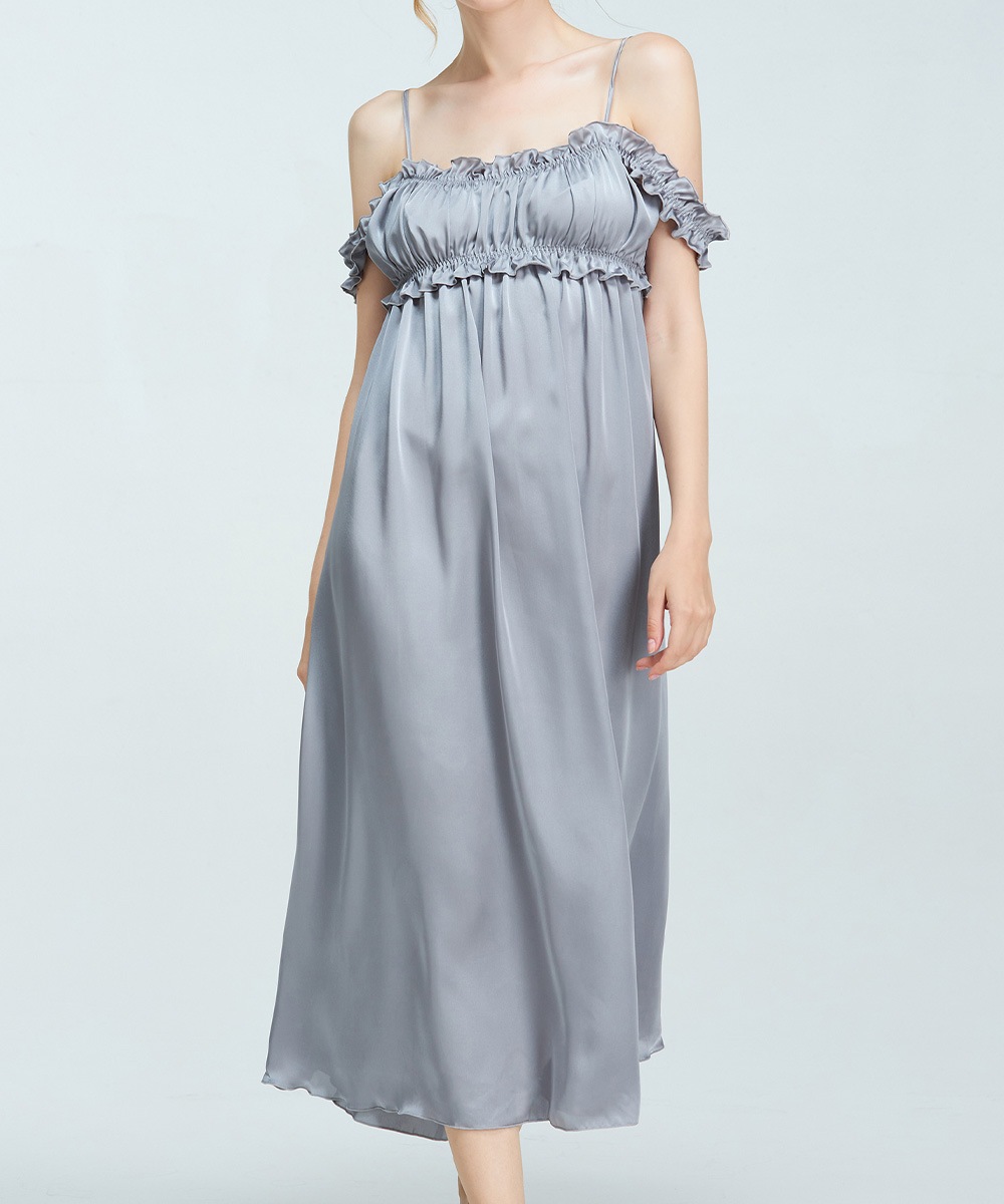 Cafe ギャザーオフショルロングドレス