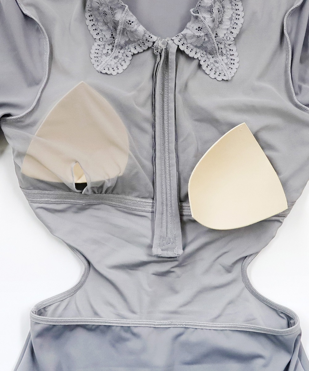 Cafe レースコンビバックオープンボディスーツ/テディ