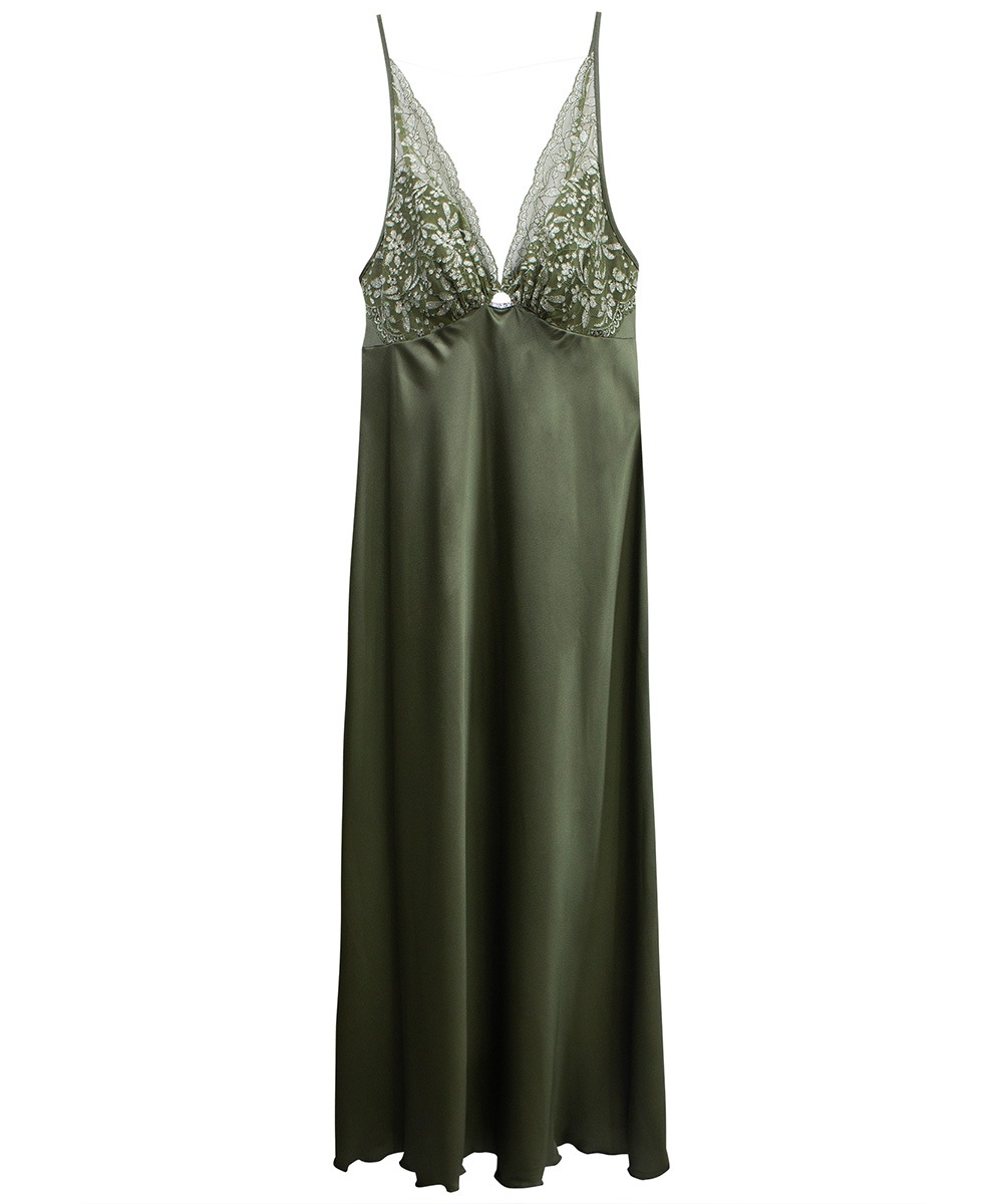 Silver Touch レースコンビロングドレス / Green