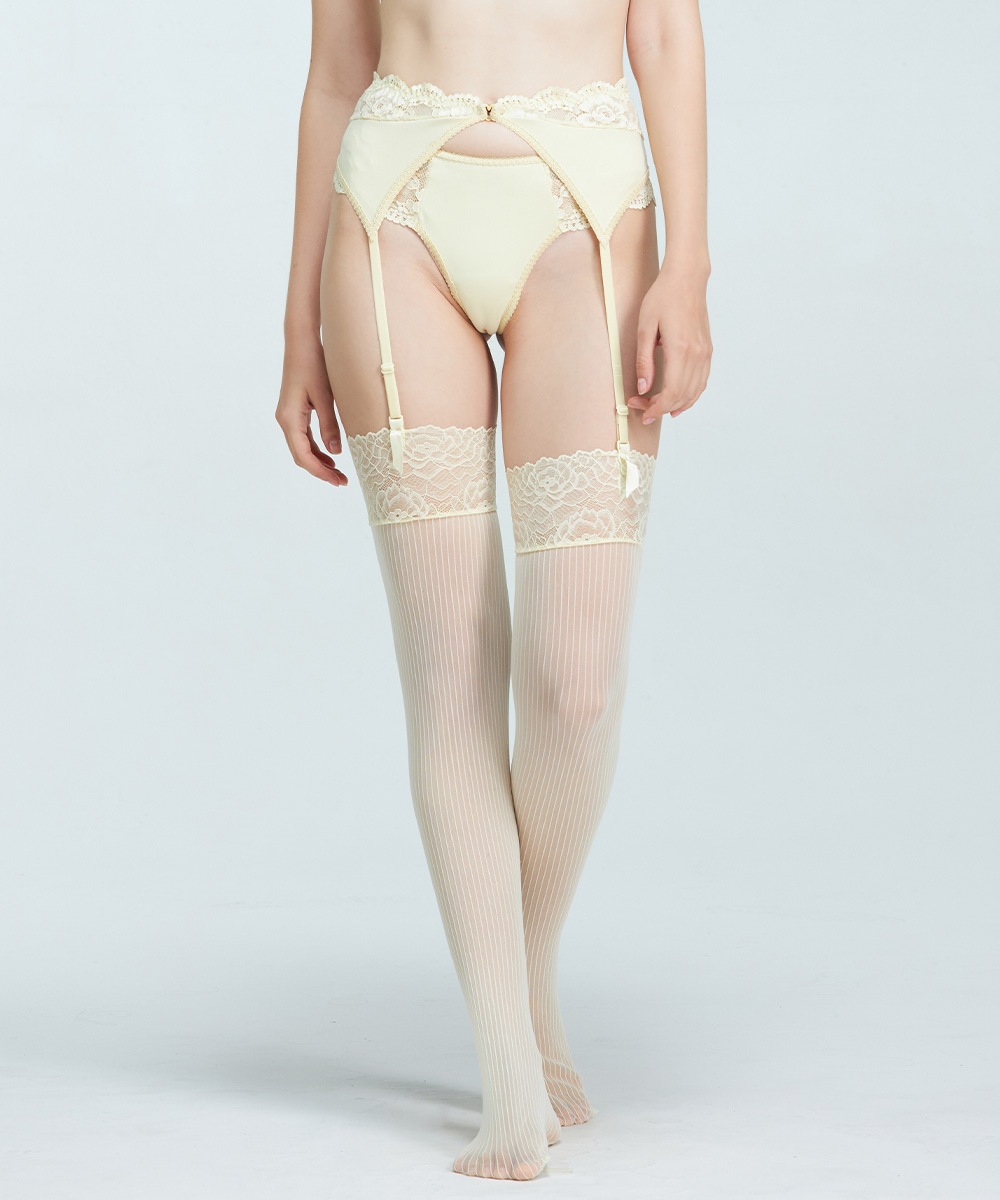 ストライプガーターストッキング / Light Yellow