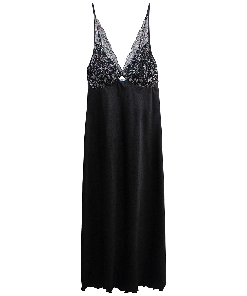 Silver Touch レースコンビロングドレス / Black