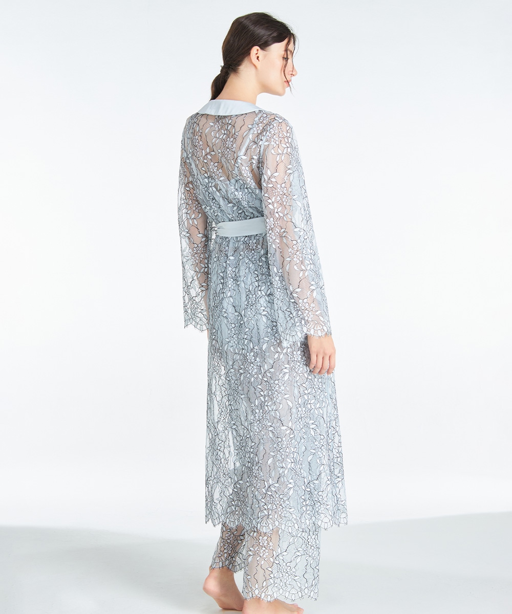 Luxurious テーラードカラー総レースロングガウン / Blue