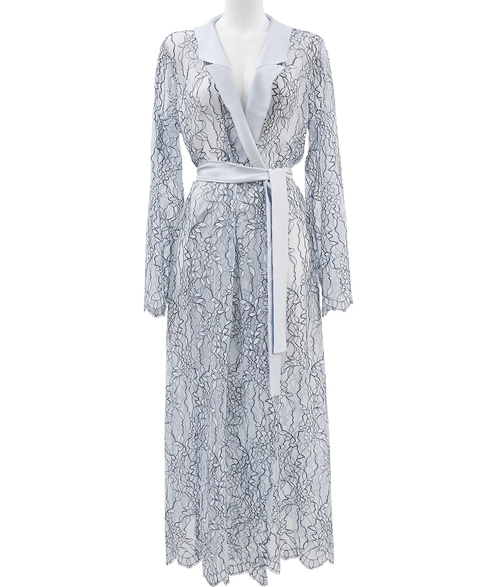 Luxurious テーラードカラー総レースロングガウン / Blue