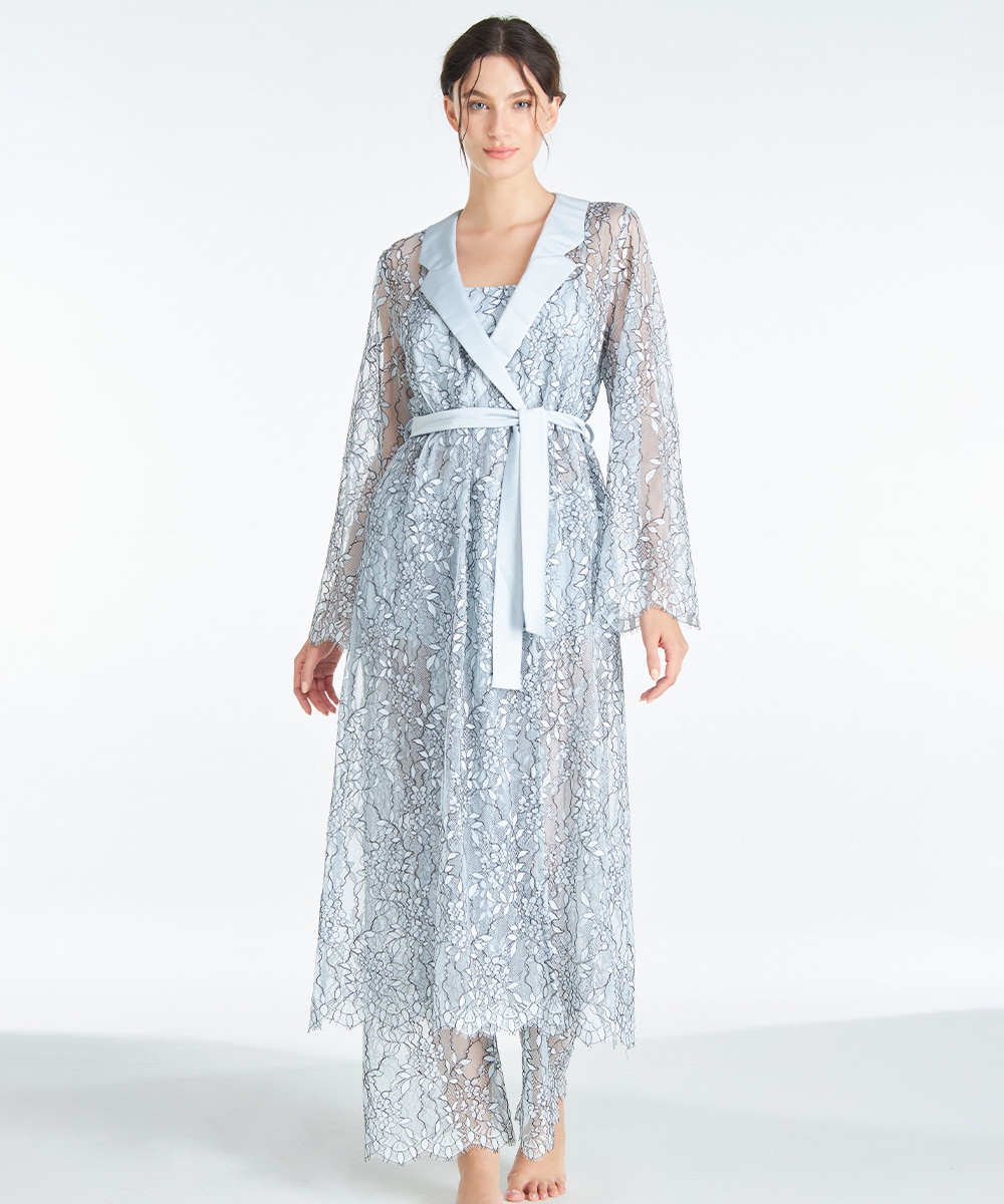 Luxurious テーラードカラー総レースロングガウン / Blue