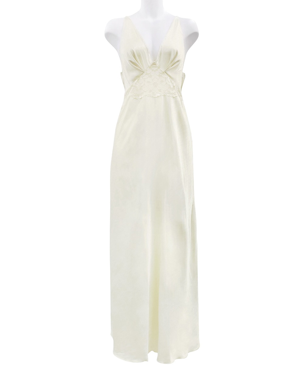 Rosy レースコンビロングドレス