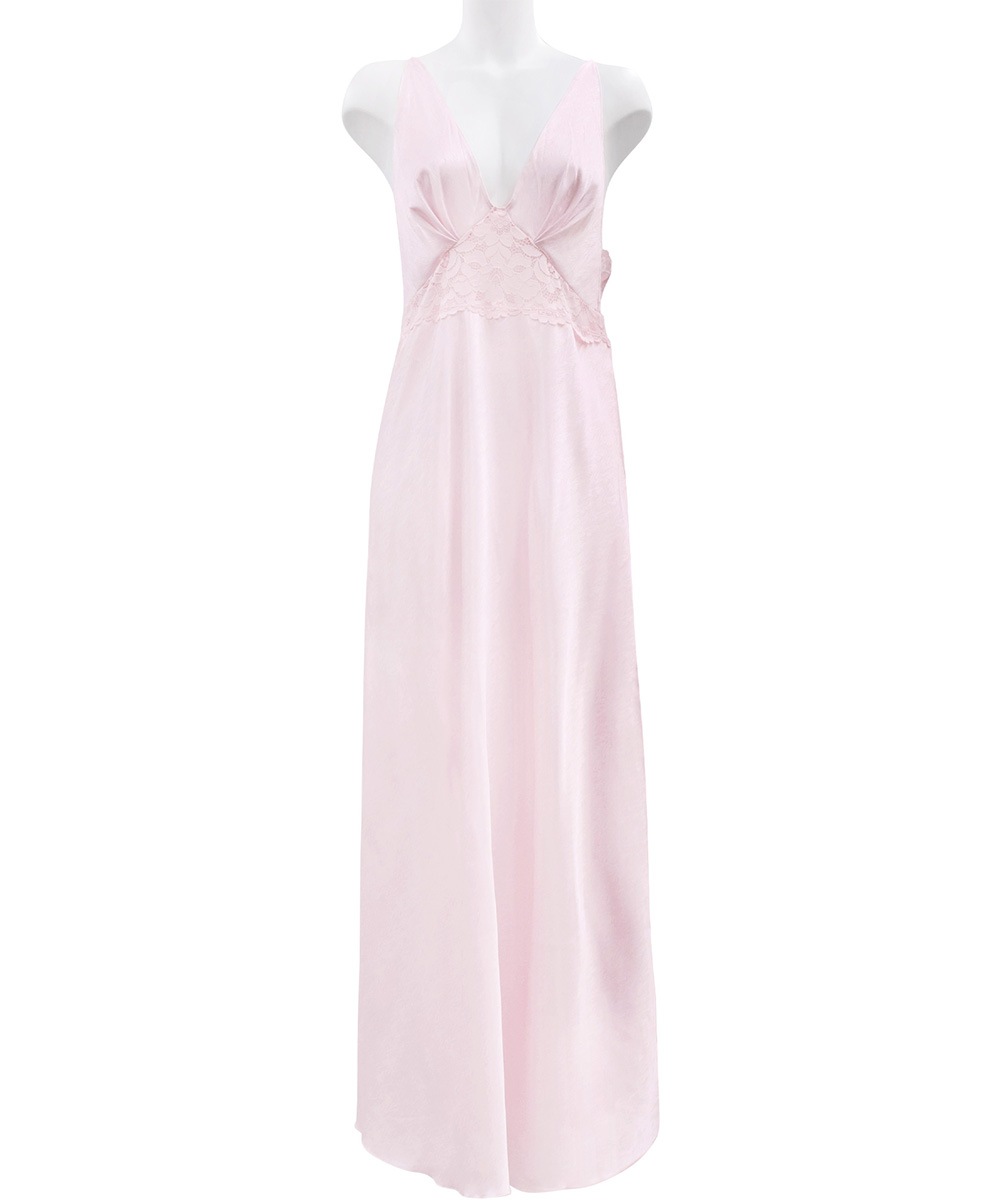 Rosy レースコンビロングドレス