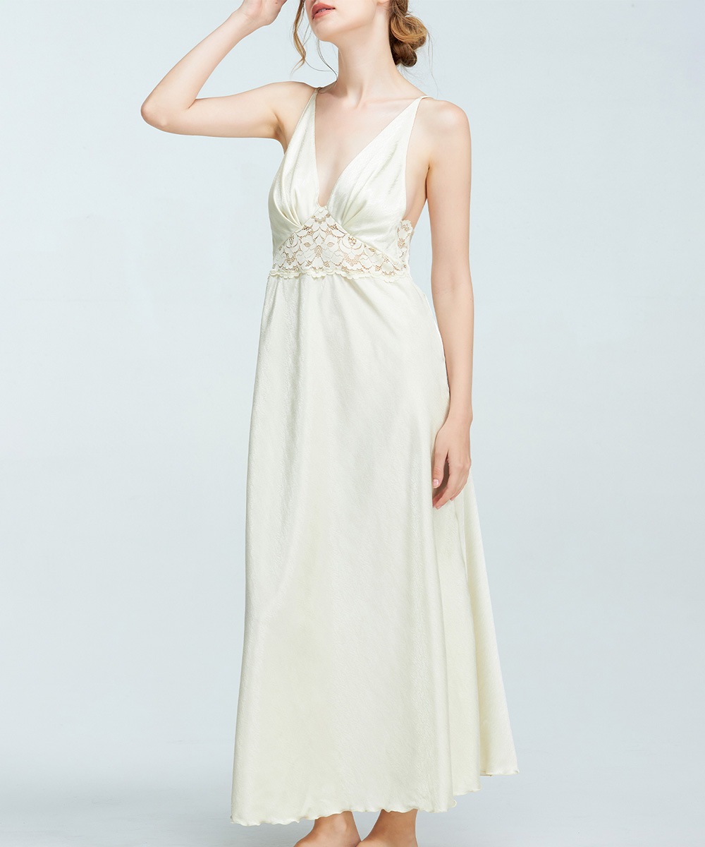 Rosy レースコンビロングドレス