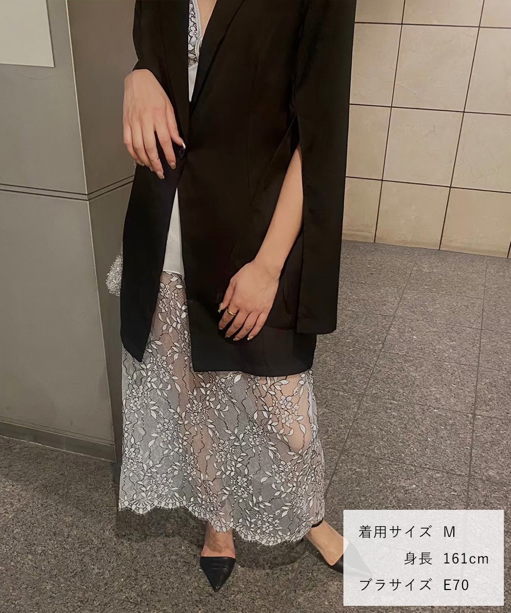 Luxurious レース切り替えロングドレス / Blue