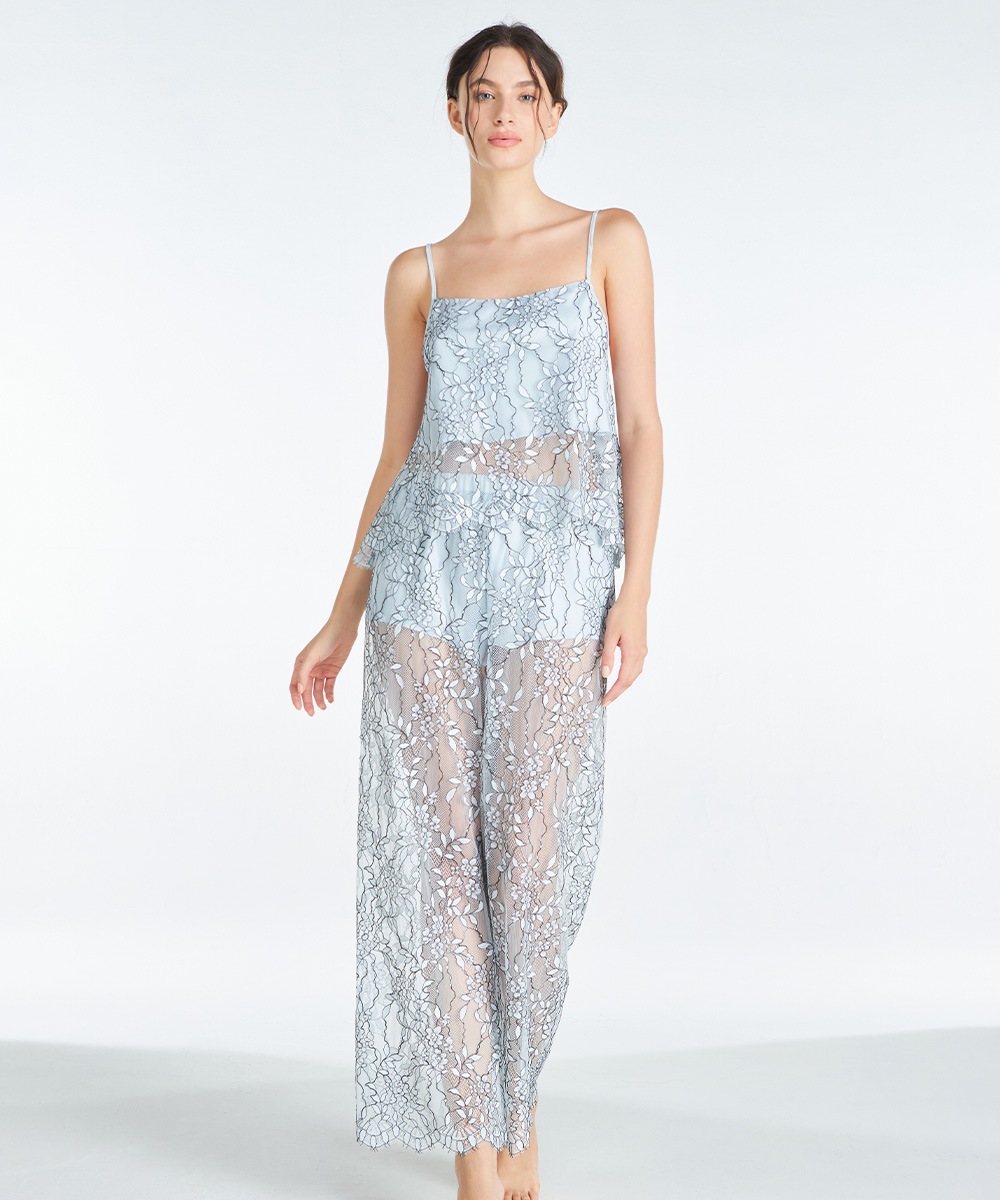 Luxurious 総レースロングパンツセットアップ / Blue