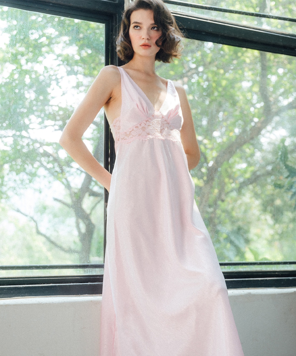 Rosy レースコンビロングドレス / Pink