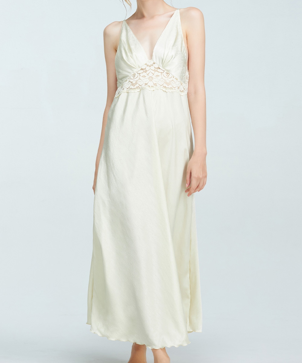 Rosy レースコンビロングドレス / Pink