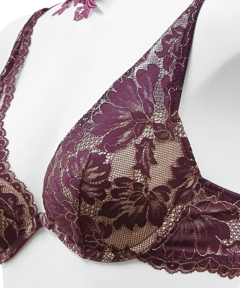 Harmony in Bloom チョーカー付きデコルテレースモールドカップブラジャー / Dark Purple