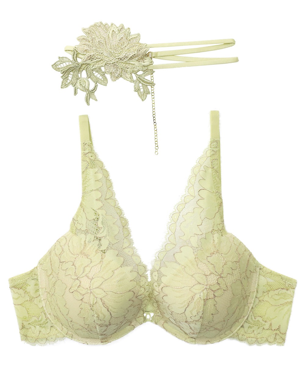 Harmony in Bloom チョーカー付きデコルテレースモールドカップブラジャー / Yellow