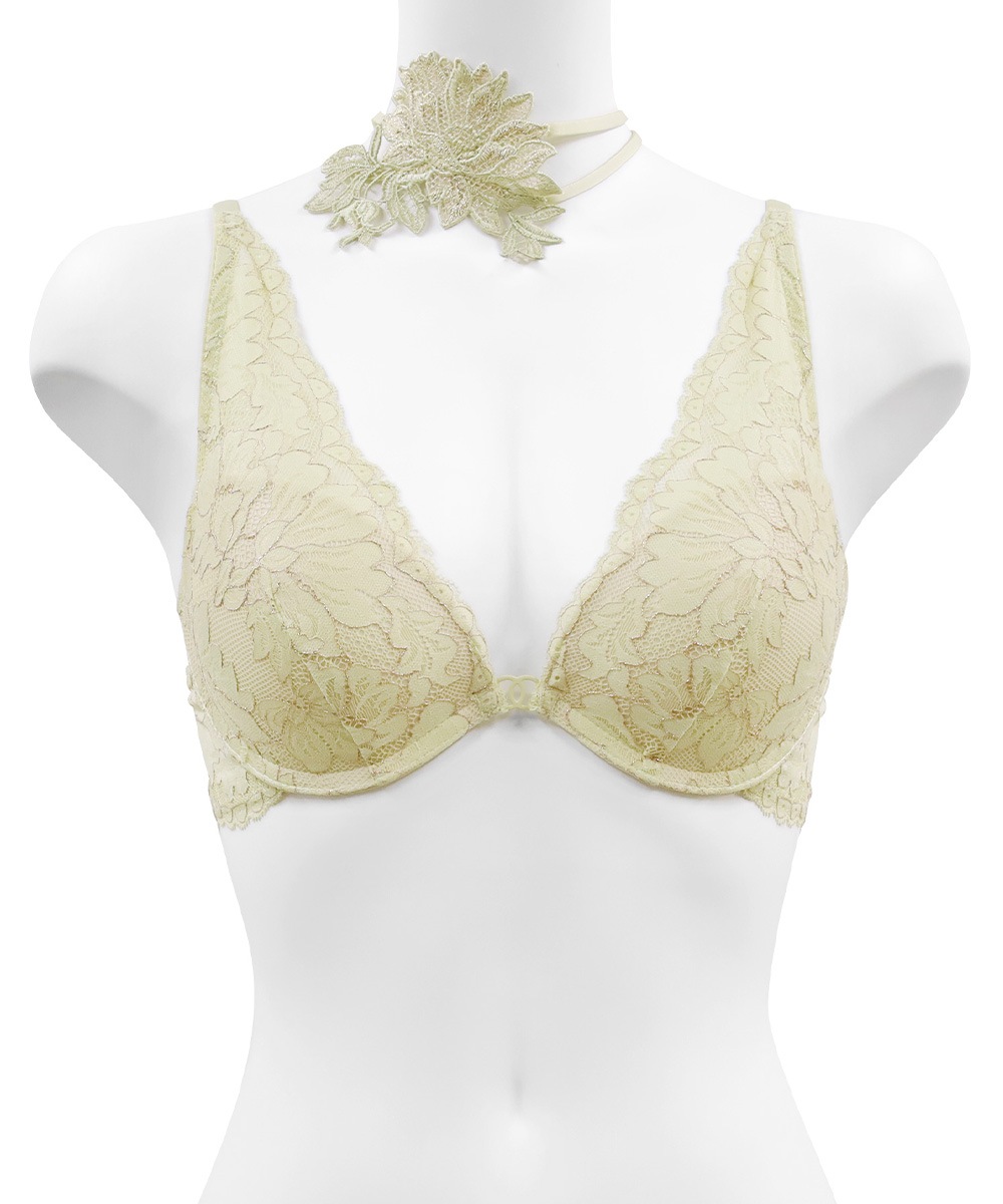 Harmony in Bloom チョーカー付きデコルテレースモールドカップブラジャー / Yellow