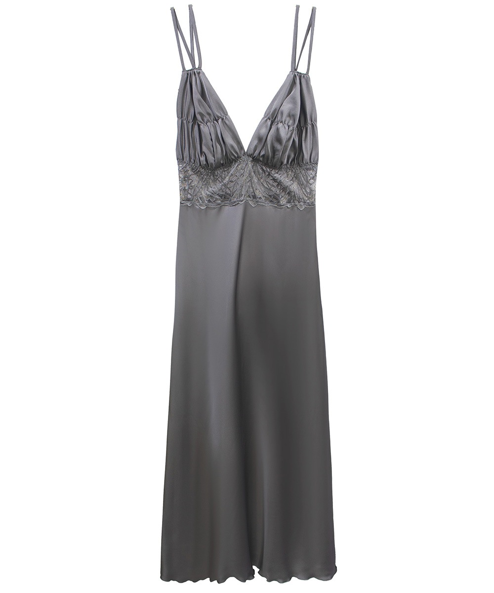 Leo Sonata レースコンビロングドレス / Dark Grey