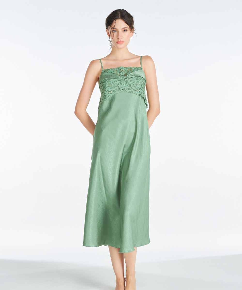 Playful レースコンビロングドレス