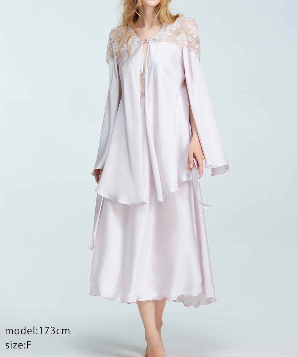 Whispers レースコンビスリットスリーブガウン / Black