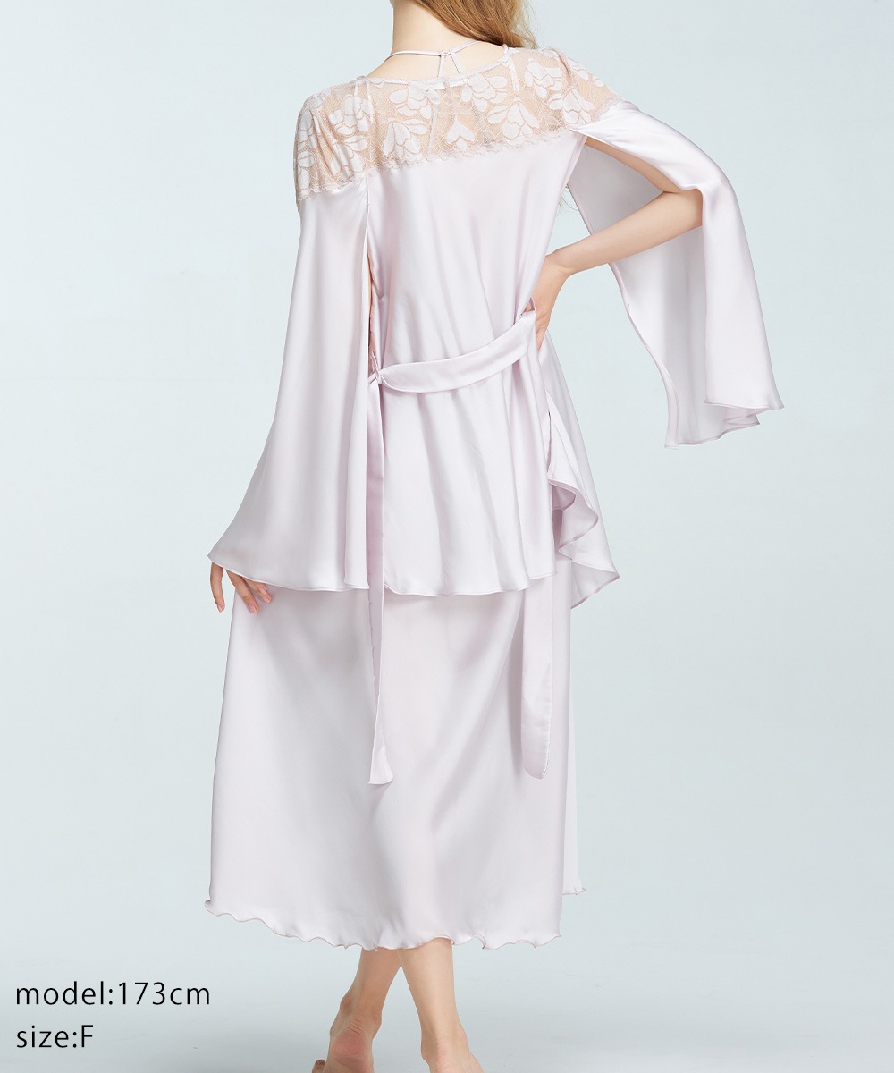 Whispers レースコンビスリットスリーブガウン / Black