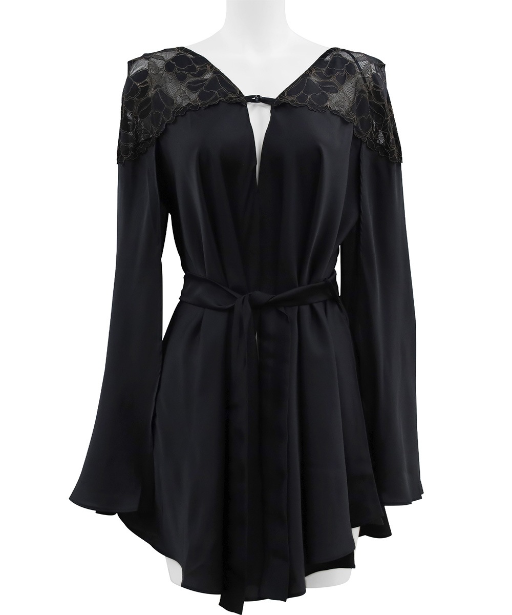 Whispers レースコンビスリットスリーブガウン / Black