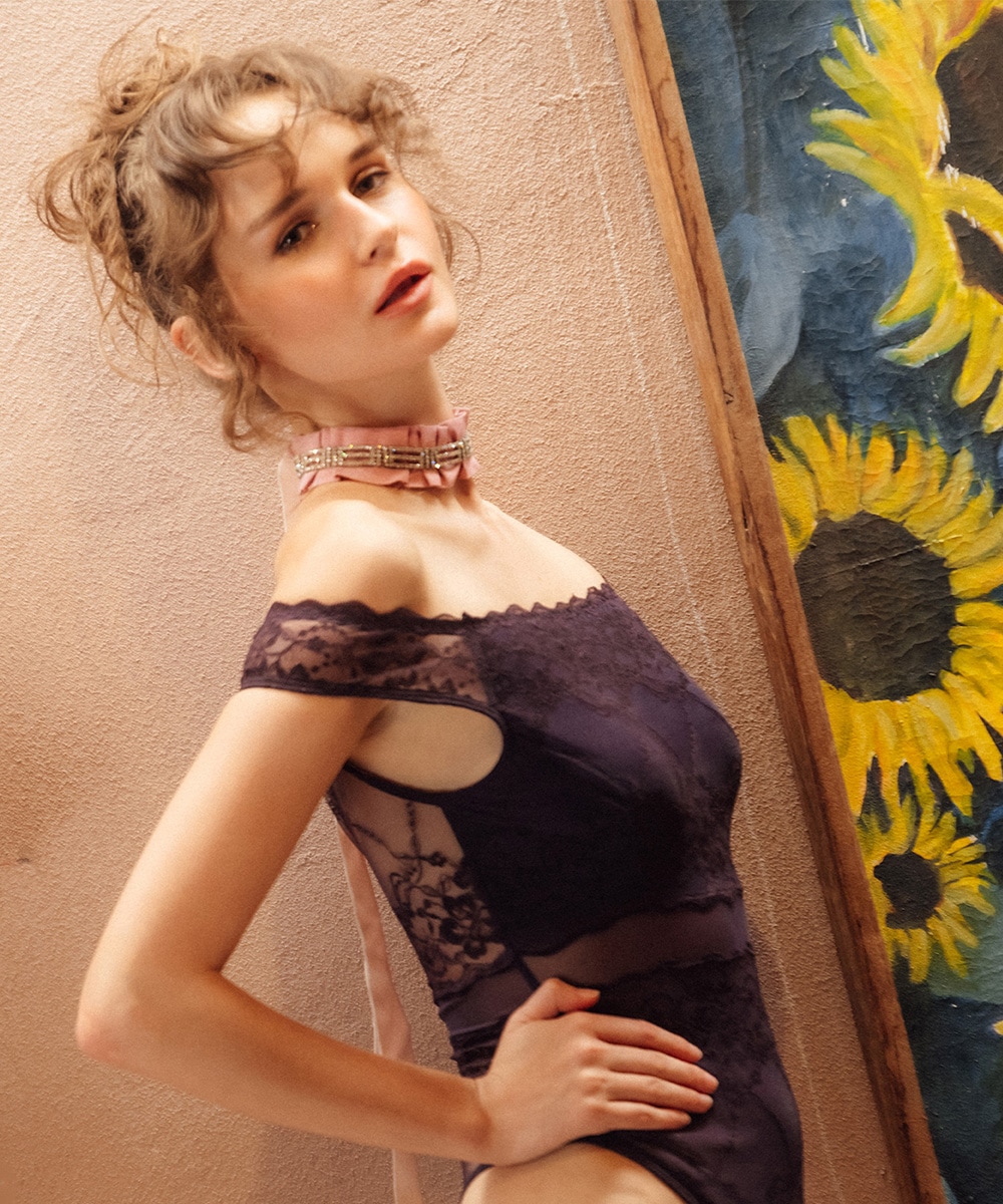 Signal オフショルレースボディスーツ,テディ / Purple