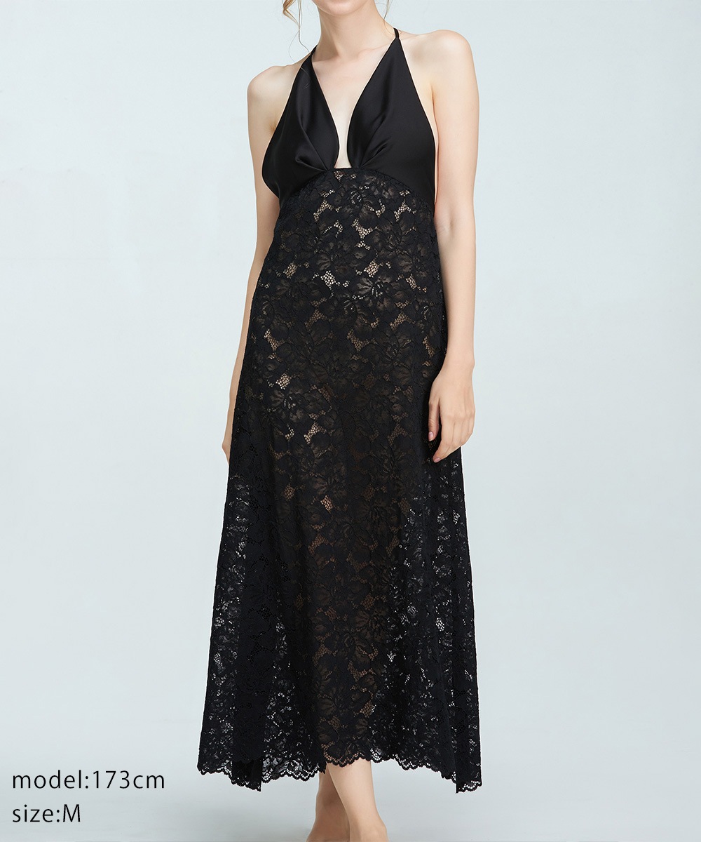Melodie レースコンビロングドレス
