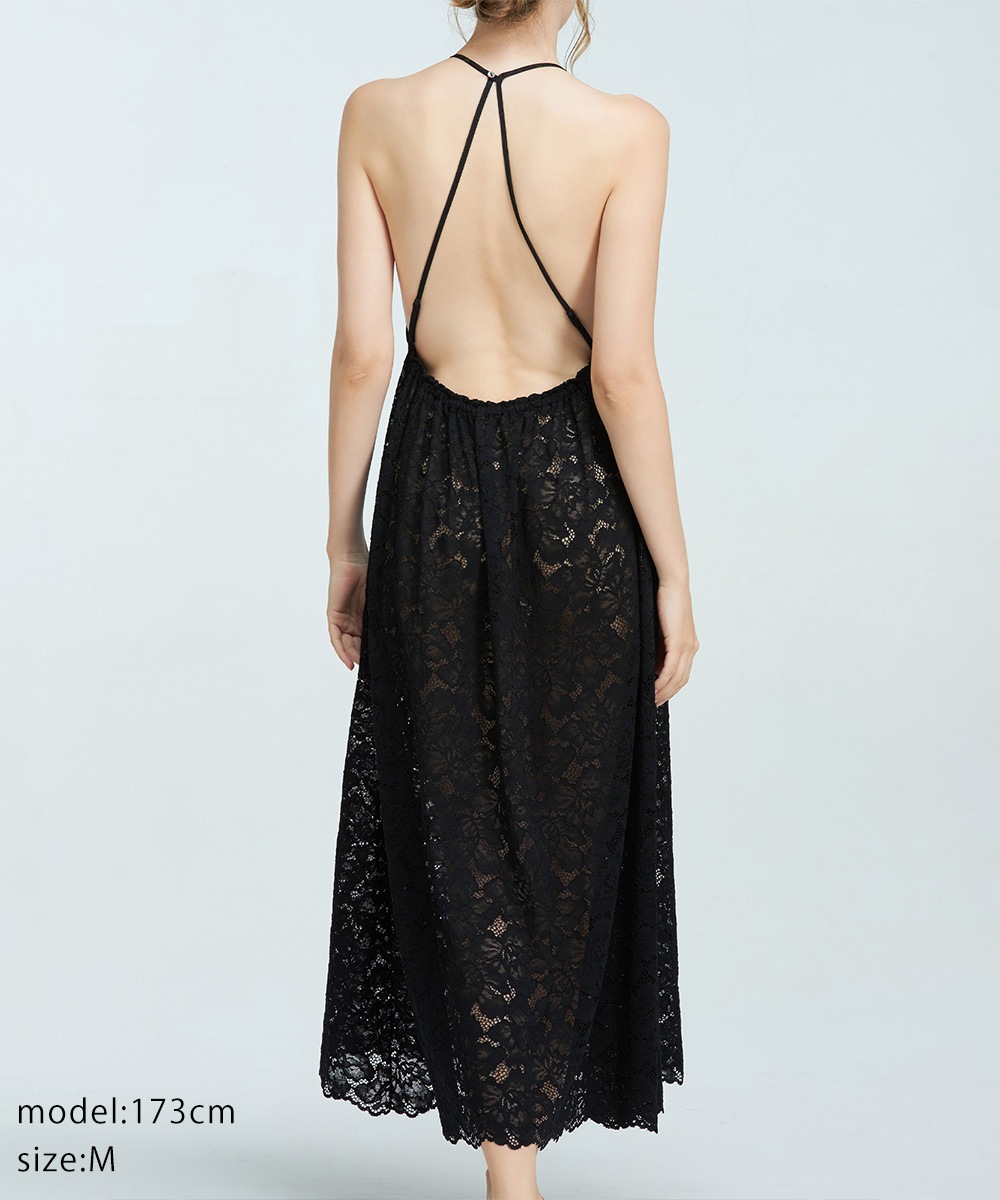Melodie レースコンビロングドレス