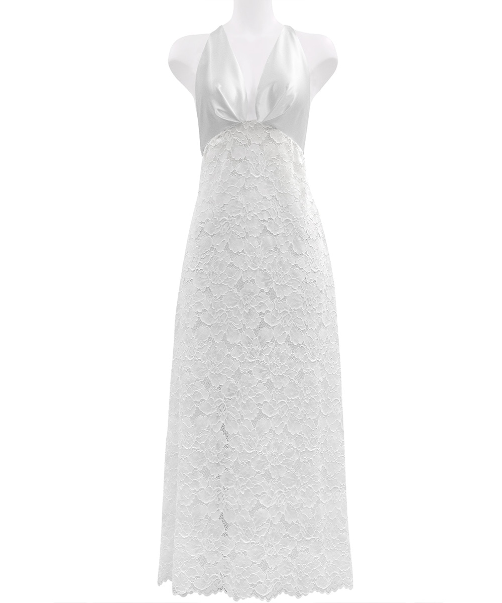 Melodie レースコンビロングドレス