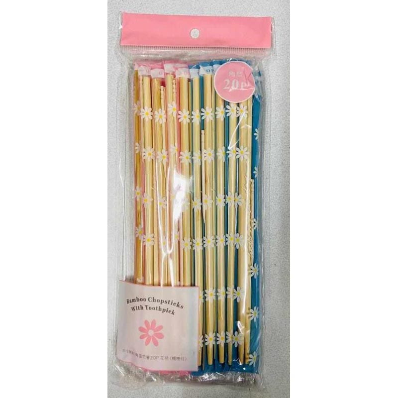 ポリ完封　角型竹箸２０Ｐ　花柄（楊枝付）