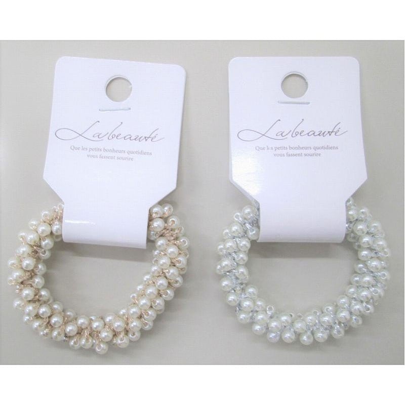 シュシュ  ヘアゴム  ビーズ  ホワイトシルバー シュシュ ヘアゴム ビーズ ホワイトシルバー