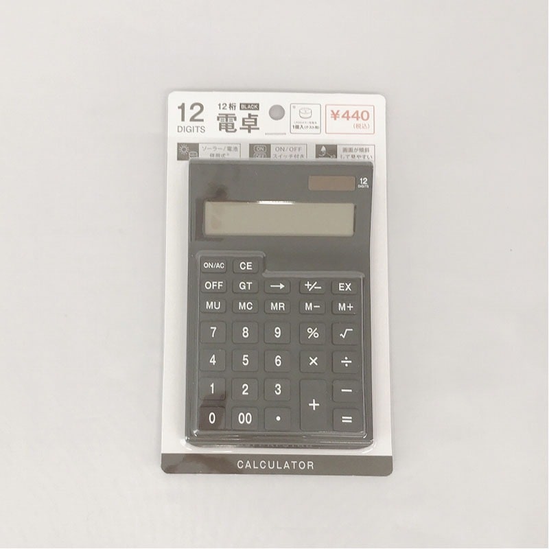 １２桁電卓シンプル　ＢＫ