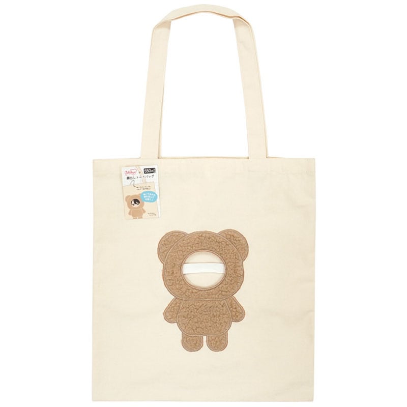 クマ顔トートバッグ ベージュ くまトートバッグ | HIGASHI ALPS SHOP
