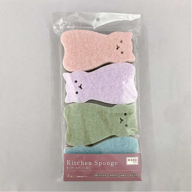 キッチンスポンジ　ねこ４Ｐ