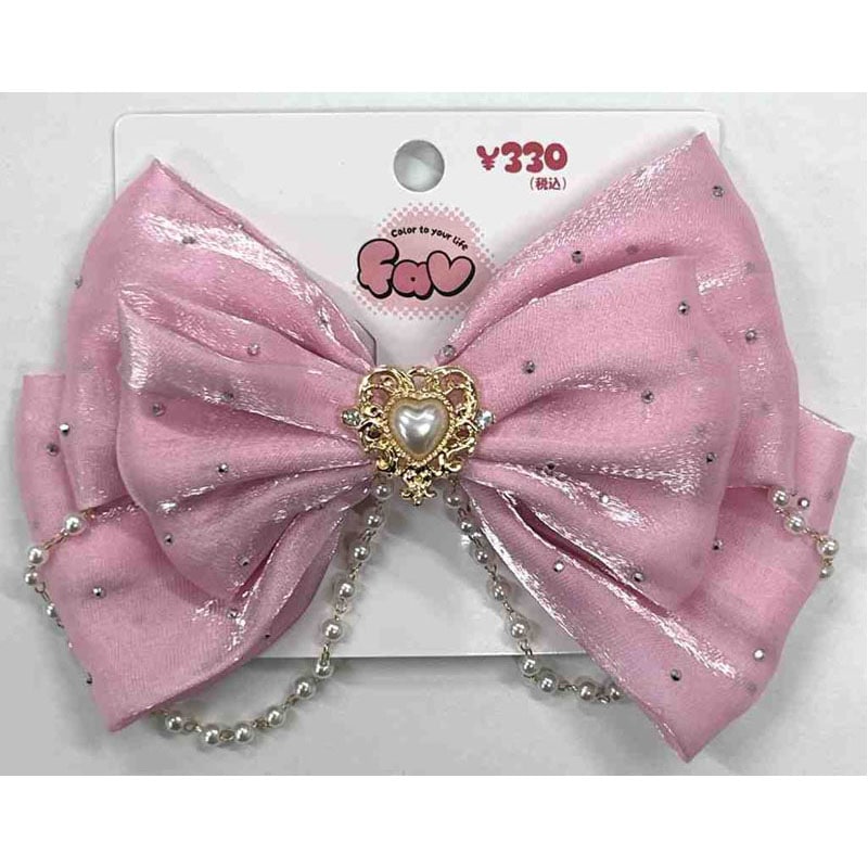 fav チェーン付リボンクリップ 桃