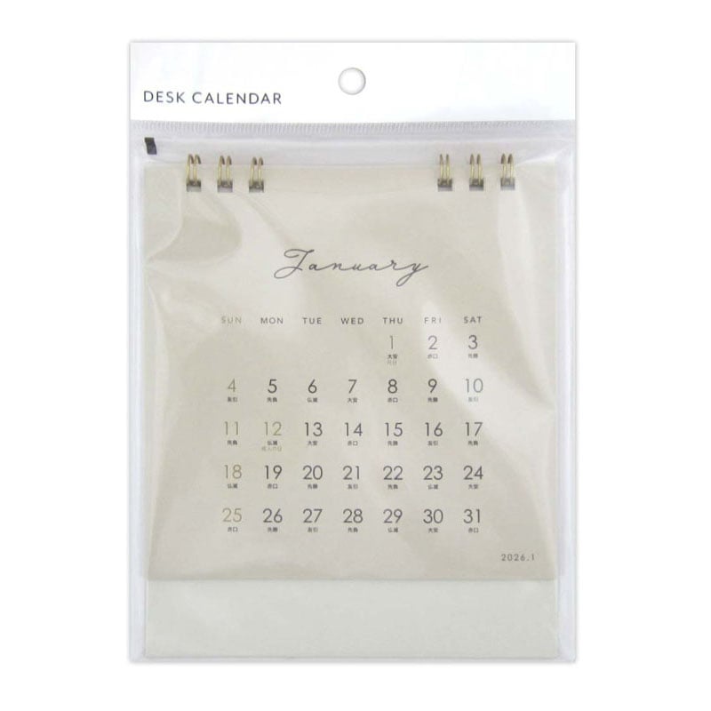 26卓上カレンダー 正方形グレージュ