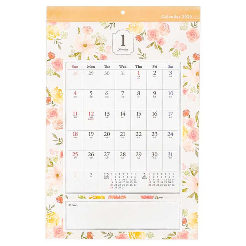 ２６カレンダー　Ａ３　花柄