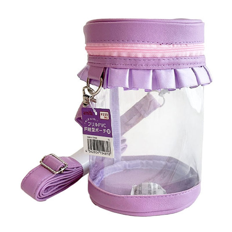 フリルPVC円柱型ポーチ 紫