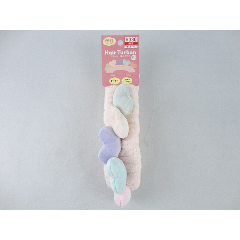 ヘアターバン　５連ハート　ピンク