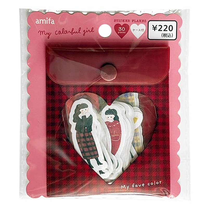 フレークシール30P ケース付 ガール赤