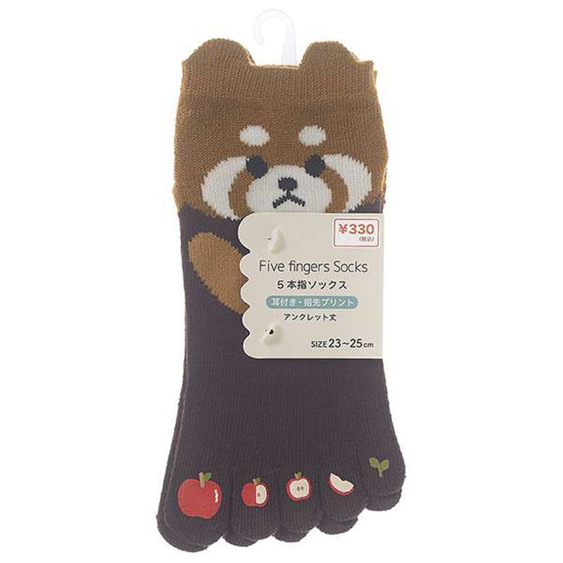 ５本指靴下　指先プリント　レッサーパンダ