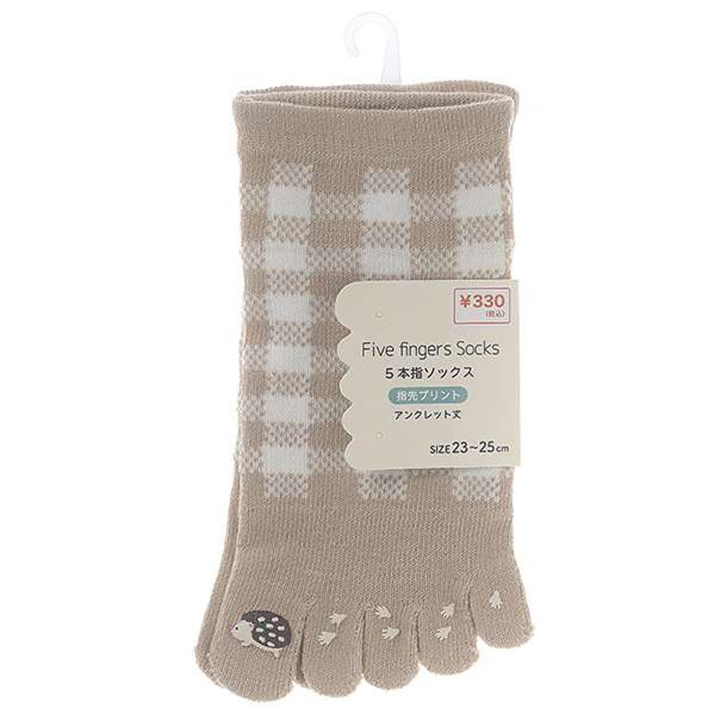 ５本指靴下　指先プリント　ハリネズミ