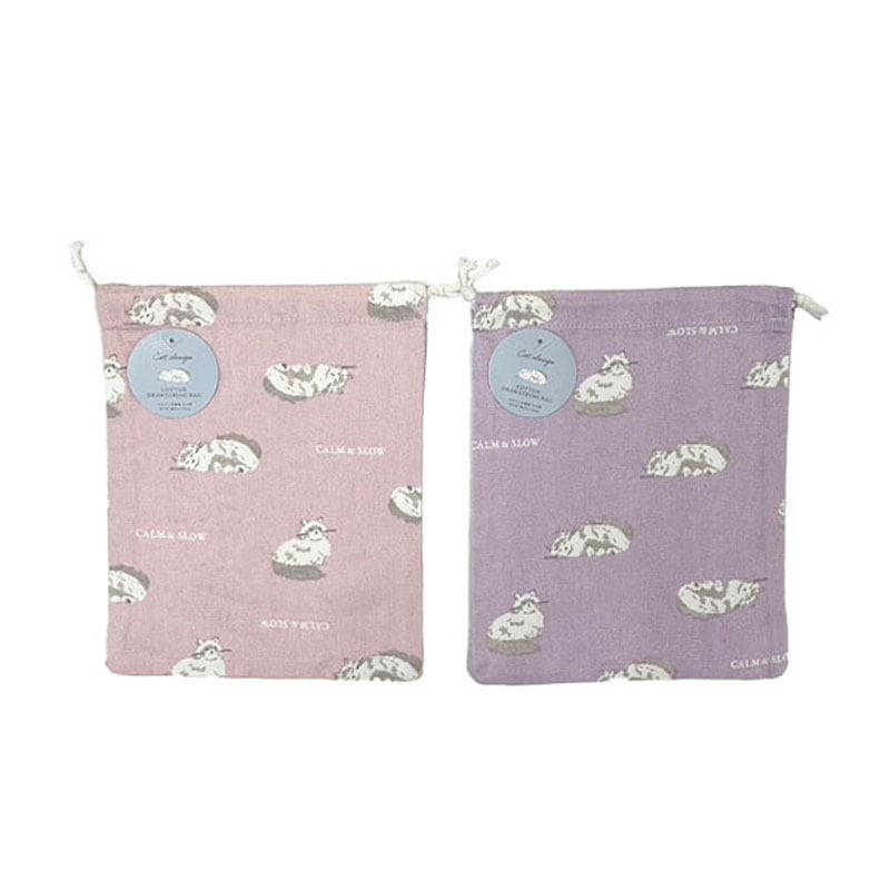 コットン巾着袋　ネコ柄